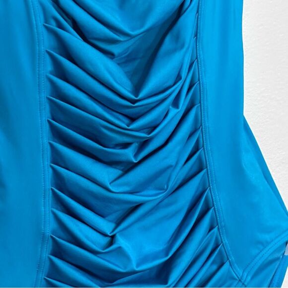 CALVIN KLEIN | Shimmer Teal Blue Pleated One-Piece Swimsuit 6 - Picture 7 of 16